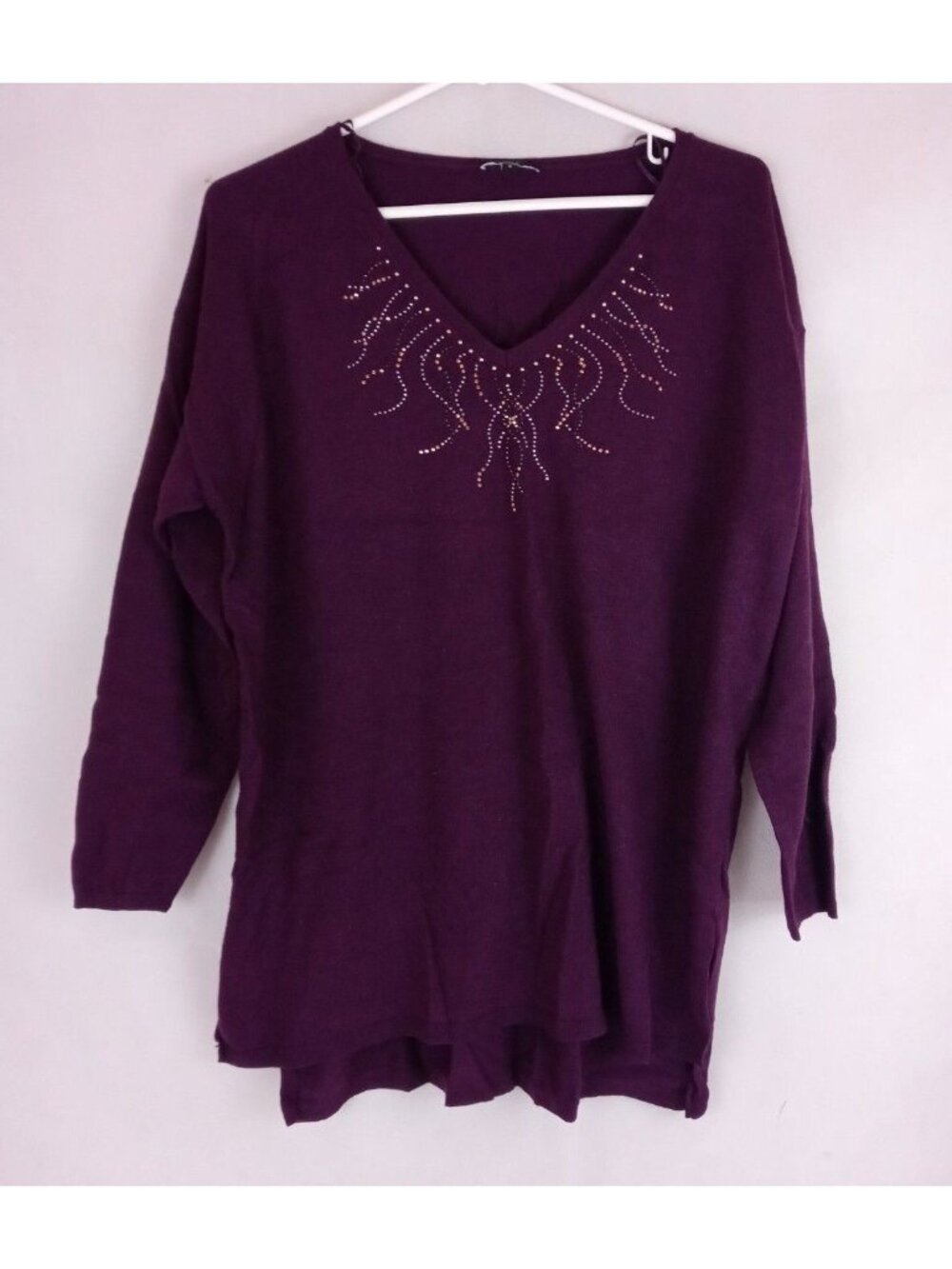 RIU Paris Women's Burgandy/Maroon Long Sleeve Beaded Shirt Size 3